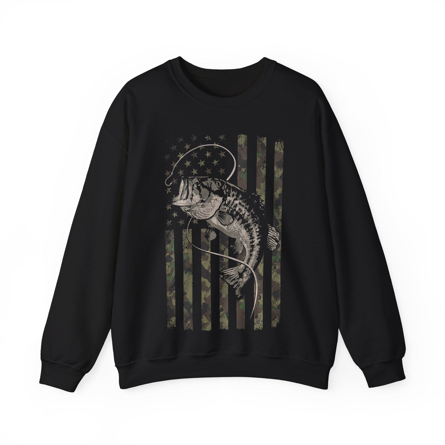 American Flag Camo Fishing Crewneck Sweatshirt