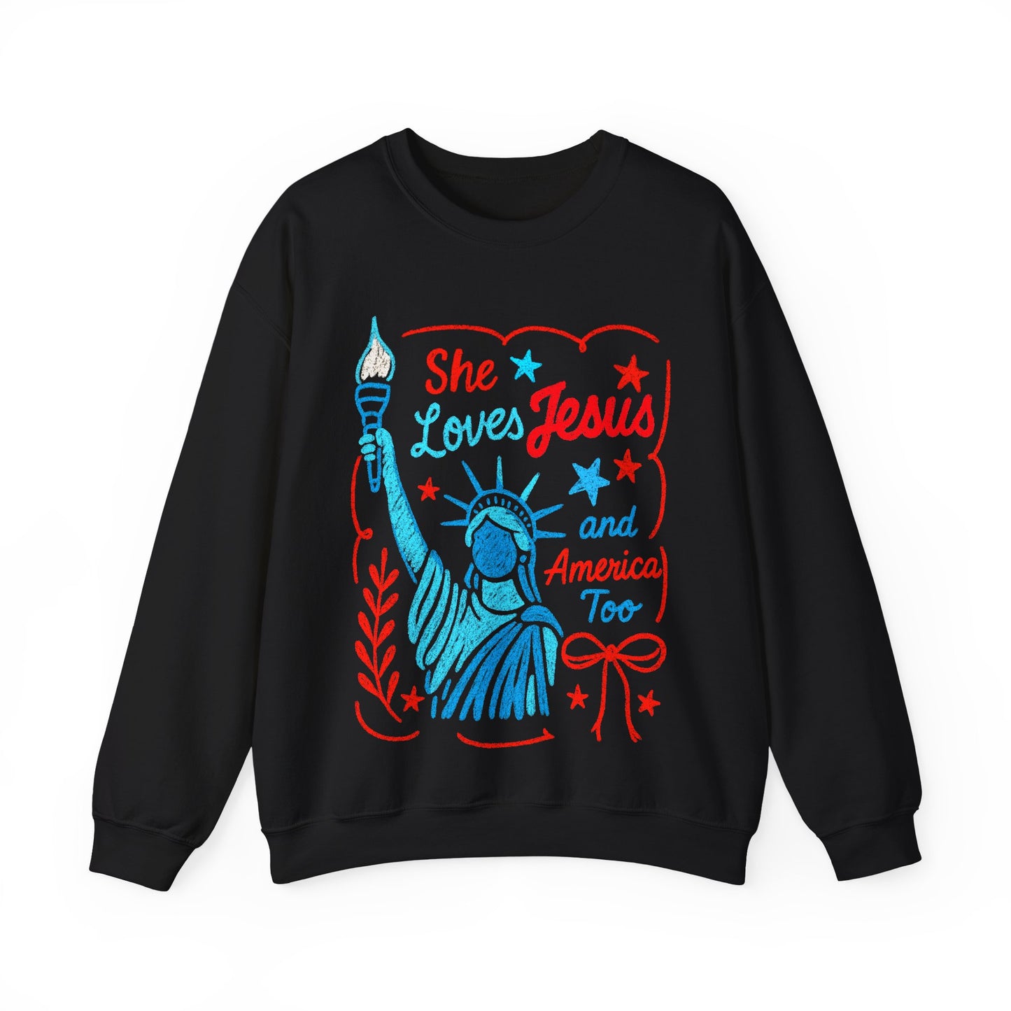 She Loves Jesus And America Too Crewneck Sweatshirt