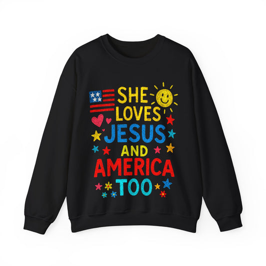 She Loves Jesus And America Too Crewneck Sweatshirt