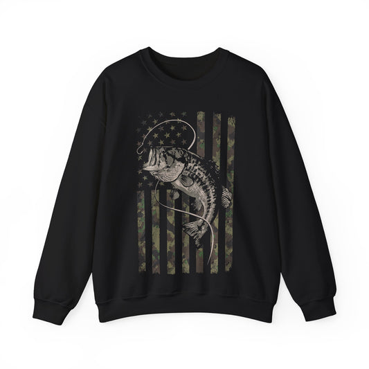 American Flag Camo Fishing Crewneck Sweatshirt